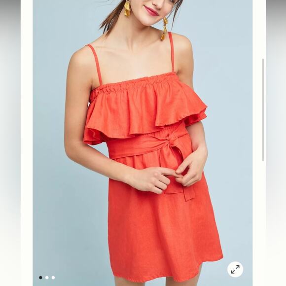 Faithfull The Brand Ruffled Linen Dress Size 6 - Picture 2 of 11